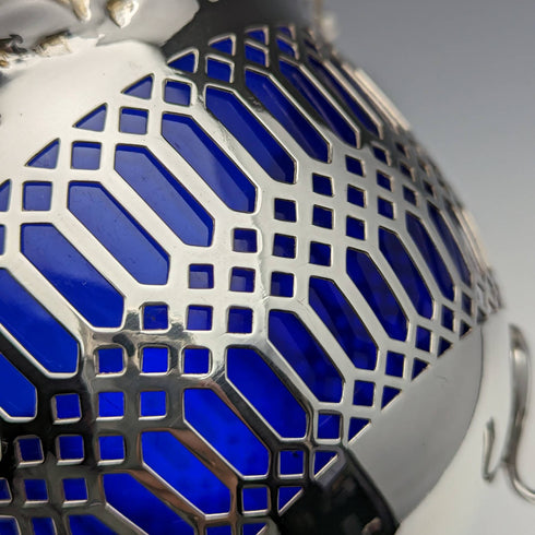 British Vintage Blue Inner Silver Plated Basket